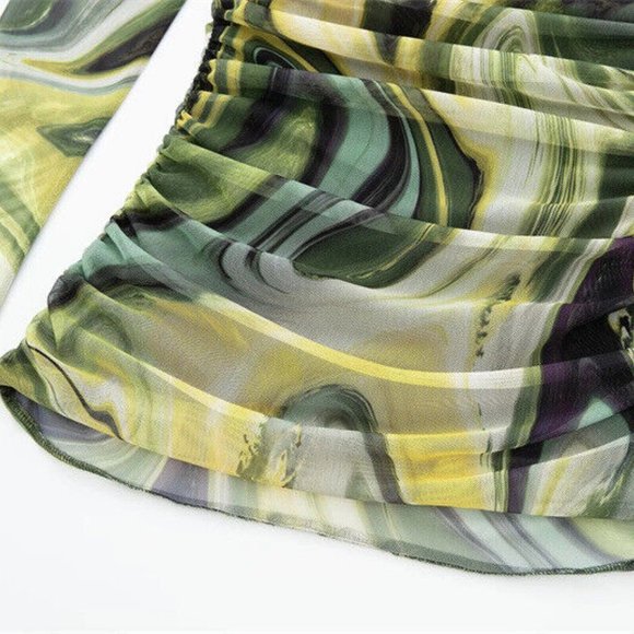 New Green Marble Swirl Mesh Asymmetric Top Size Large Like Zara - Picture 4 of 6